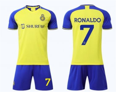 7 Cristiano Ronaldo Al Nassr FC Soccer Tshirt Uniform Riyadh Home Tops CR Kid Football Fan Apparel