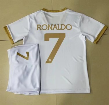 Al Nassr FC Soccer Fan Apparel 7 Cristiano Ronaldo Tshirt Riyadh Away Tops CR Kid Football Uniform