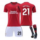 21 Antony Man Utd MUFC Soccer Fan Apparel Kid T-shirt Manchester United F.C. Football Kits