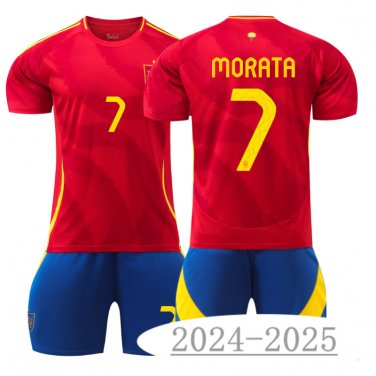 2024 UEFA Spain National Soccer Kit No 7 Morata Home Football Fan Apparel PQ-ES555
