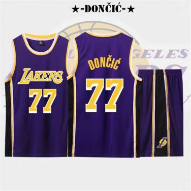 Kid Luka Doncic Basketball Kits Child Los Angeles 77 Tops Lakers Fan Apparel LA Outfit
