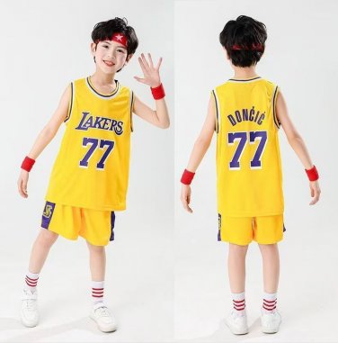 Children Luka Doncic Basketball Kits Kid Los Angeles 77 Tops Lakers Fan Apparel LA Outfit