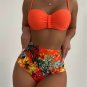 Vintage Summer Beachwear Two Piece Swimsuit High Waisted Floral Print Bikini Set, PQ23001
