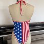 Women's Flag Print One-Piece Swimsuit, Deep V Swimwear, High Cut Patriotic Bathing Suit PQ-W120