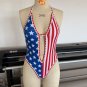 Women's Canada Flag Print One-Piece Swimsuit, USA Swimwear, High Cut Patriotic Bathing Suit