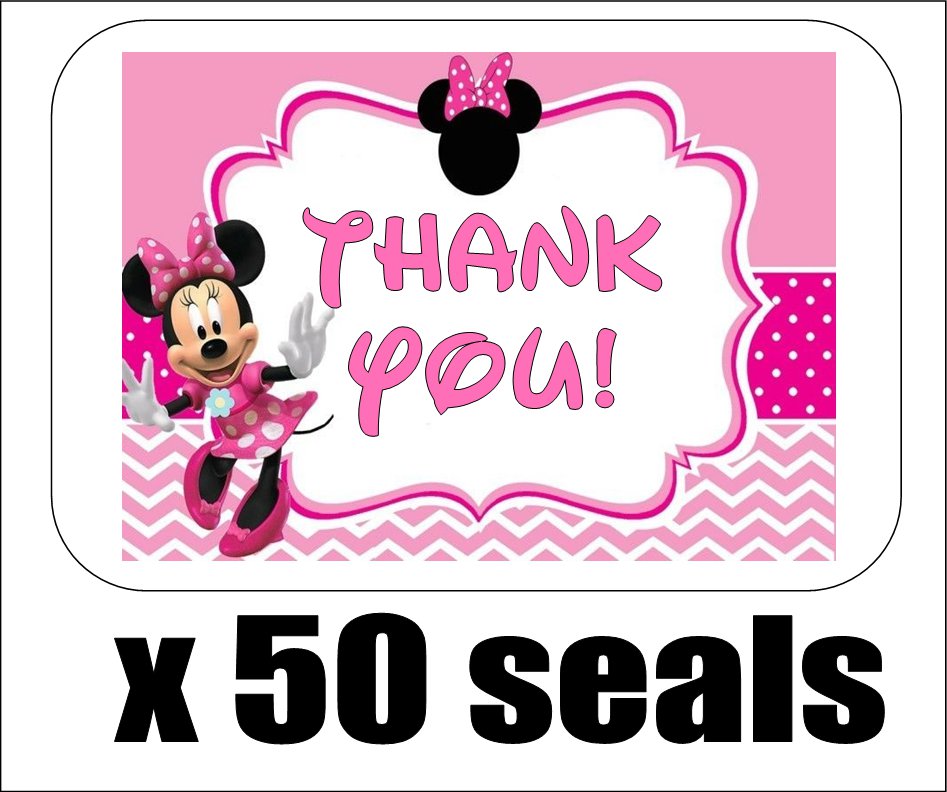 50 minnie mouse thank you envelope seals labels stickers 1 by 15