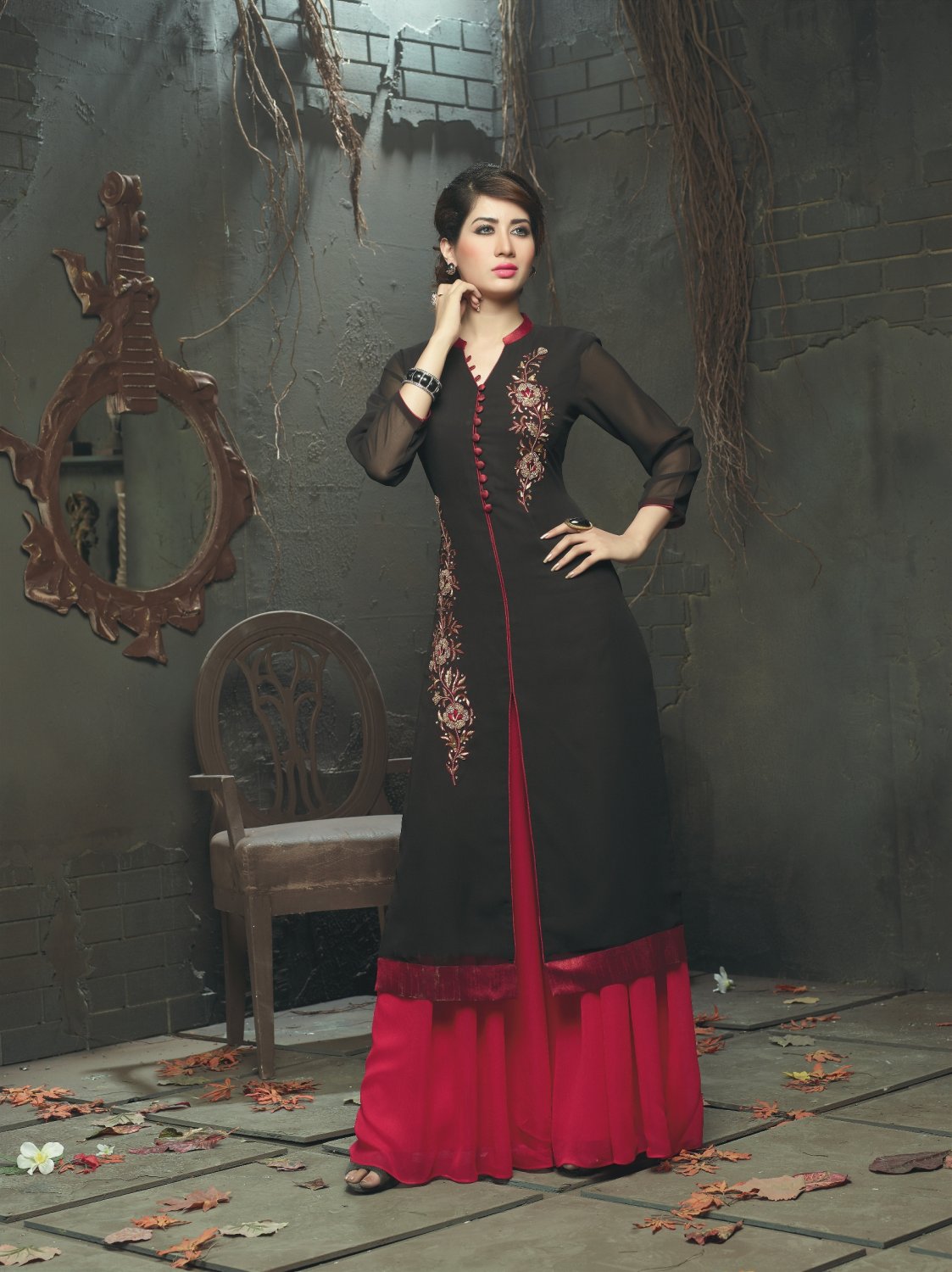 Black Designer Embroidery Suit (Long Kurti)