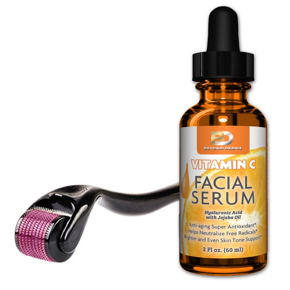 Derma Roller 0.25mm Titanium Microneedle with Vitamin C Facial Serum