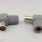 CATV FM Antenna TV PAL Male Right Angle RF Coaxial Cable Connector Adapter Gray