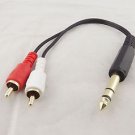 Gold 6.35mm 1/4" Male Stereo To 2 RCA Phono Male Plug Adapter Audio Y Cable 20cm