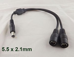 10x CCTV DC Power 1 Male Plug To 2 Female Jack Cable Splitter 5.5x 2.1mm Adapter