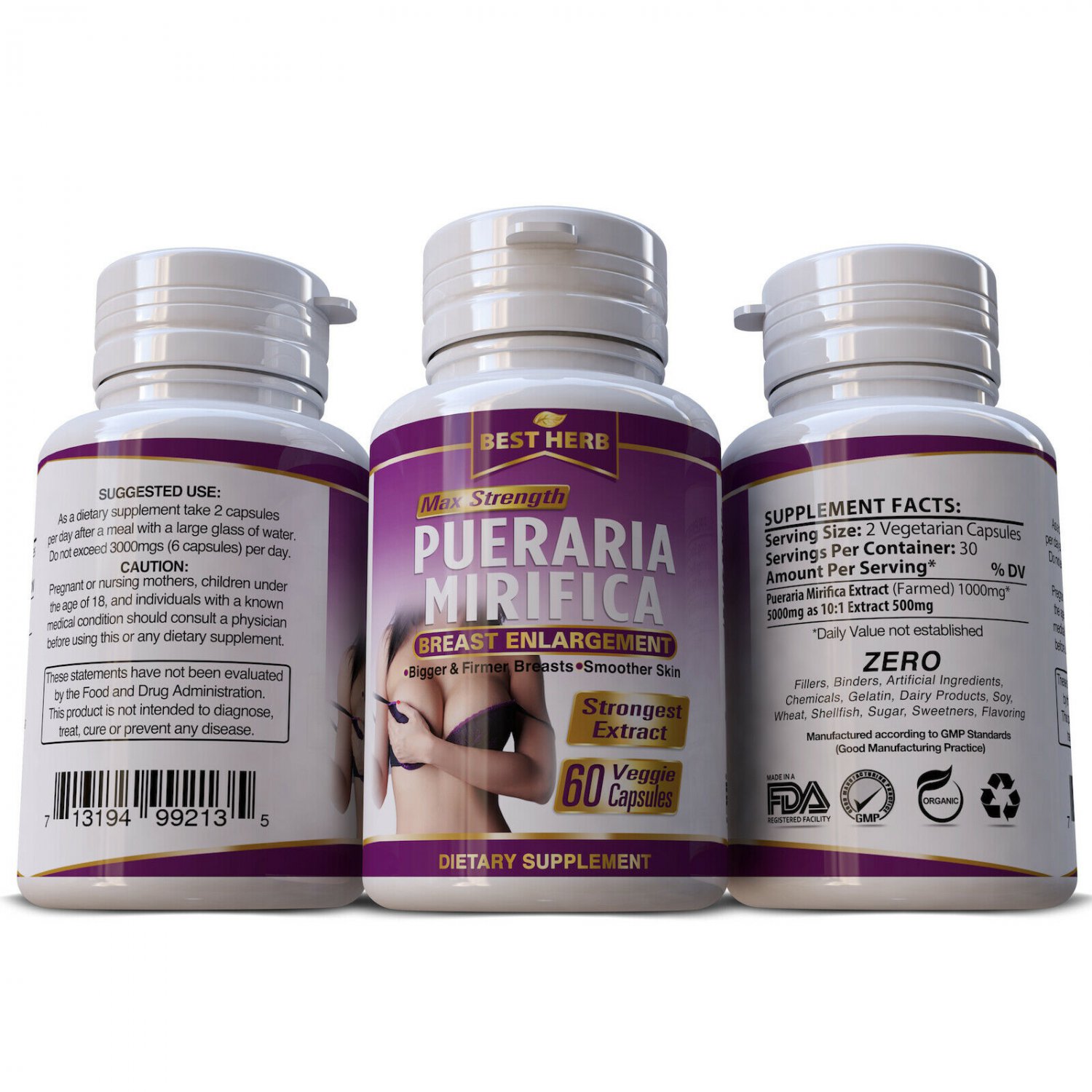 PUERARIA MIRIFICA BIGGER BREAST GROWTH CAPSULES BUST FIRMING ENLARGEMENT PILLS 6x bottles