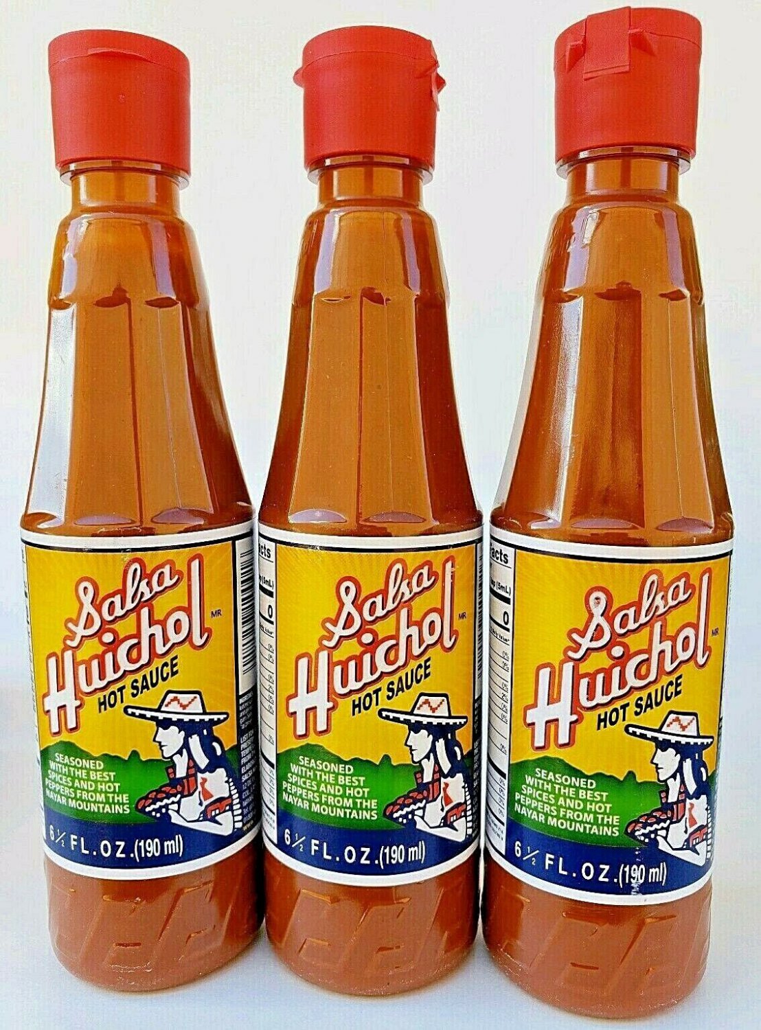 (3 Packs) SALSA HUICHOL 6 1/2 fl oz. EACH MEXICAN HOT SAUCE CHILE