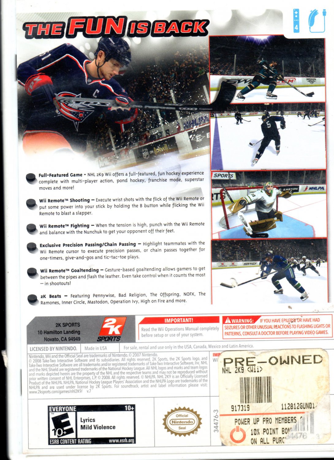 NHL 2K9 Sports Hockey ( Wii Game) No Manuel