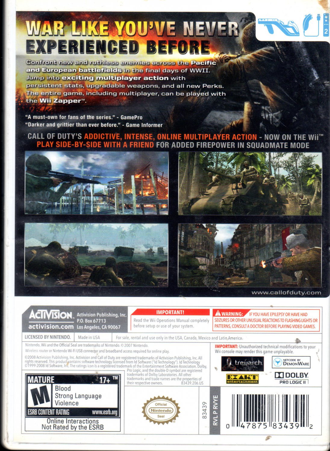 Call Of Duty World At War Wii Game