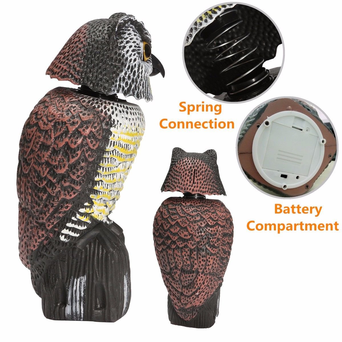 Motorized Rotating Head Outdoor Owl Natural Enemy Decoy Resin Scarecrow Yard
