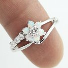 Luxury White Flower Opal Silver Ring Size 5 6 7 8 8.5 9