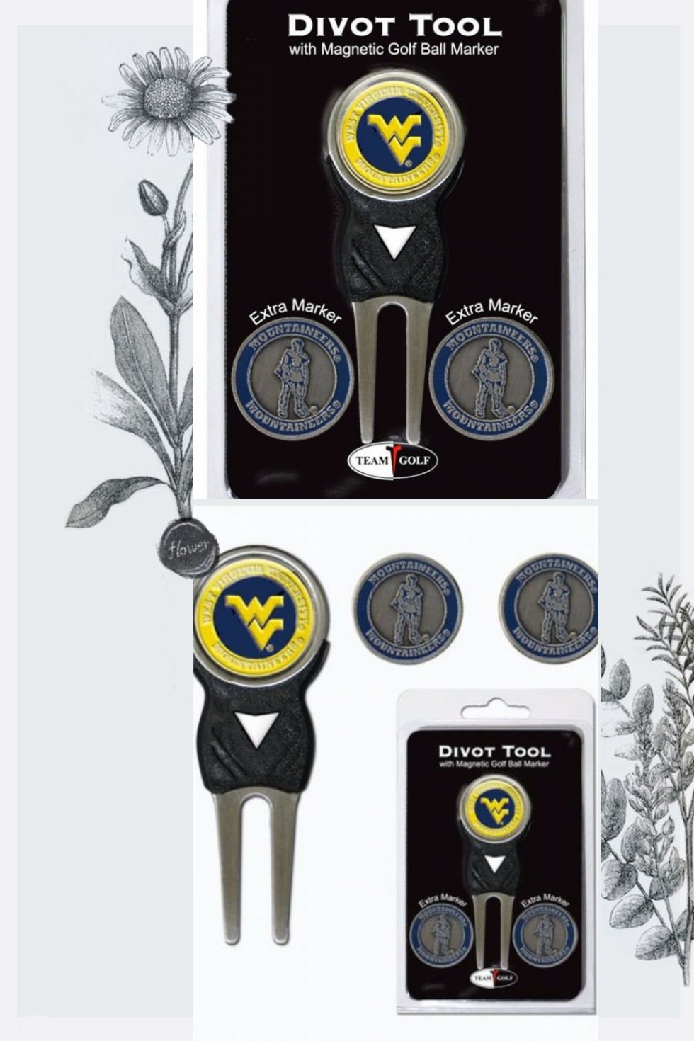 Ncaa Divot Tool Pack And 3 Golf Ball Markers West Virginia