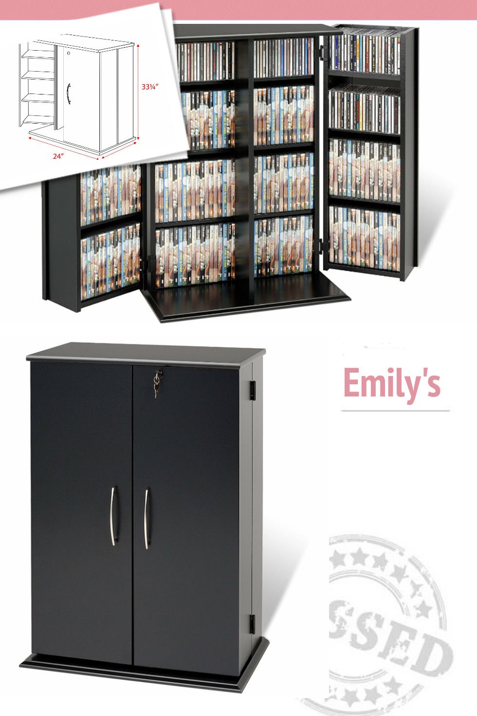 Media Storage with Adjustable Shelves Black