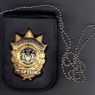 NYPD-Captain-Style Cut-Out Shield & ID Neck Holder w/chain Badge Not Included