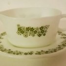 Vintage pyrex gravy boat and saucer green flowers