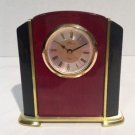 MARCO QUARTZ TIME CLOCK, ROSEWOOD COLOR GOLD BRASS SHELF DESK MANTEL DESK CLOCK