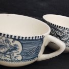 CURRIER AND IVES by ROYAL China Vintage Plain Handle Flat Cup - Sold As Pair