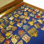 Assorted 1980 & 1984 Olympic Enamel Pin Collection With Oak Glass Display Lot