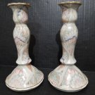 Andrea by Sadek Gold Trim Ceramic Candle Holders 9" Tall - Beautiful Pair