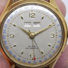 Rare Vintage ALFA TRIPLE DATE CALENDAR Watch 10K Gold Plated Swiss 1950