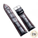 Genuine Leather Watch Strap Band CROCODILE Black W/ Red Stiching & Spring Bars