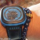 Namaste Jewelry Skull Blue Agate Stone Bead with Yoga Gold Ball Bracelet Watch