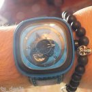 Namaste Jewelry Silver Skull Black Agate Stone Bead with Yoga Bracelet Watch