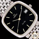 RARE Vintage OMEGA DE VILLE Quartz SS Black Dial DATE WATCH Mesh Bead Bracelet