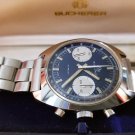 Vintage Bucherer Panda Blue Watch 2 Register Chronograph Valjoux 7733 w/ Box