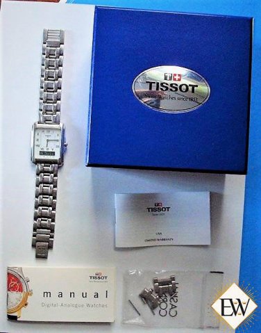 Tissot Two Timer Tank Stainless Mens Wristwatch Runs Box & Paper Manual 1999