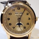 1940's Vintage Cortebert Sport Triple Date Italian Day Moonphase 18k Gold Watch