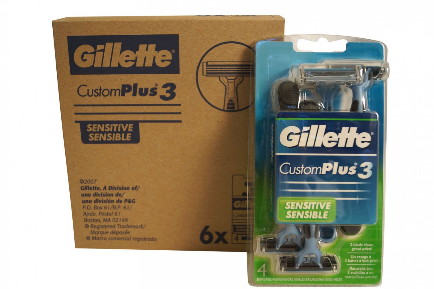 Gillette Custom Plus 3 Disposable Razors Sensitive 6 x 3 ct