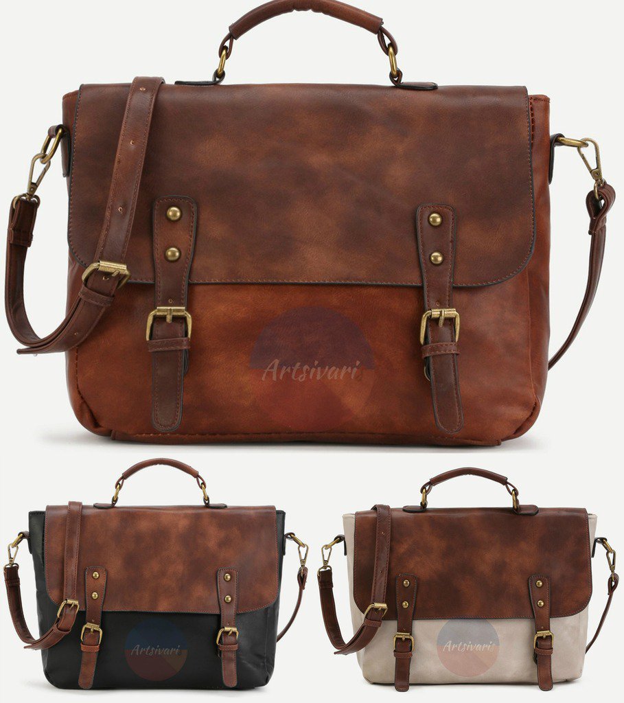 Artsivaris NEW Vintage Medium Satchel Leather Travel College Messenger Bag