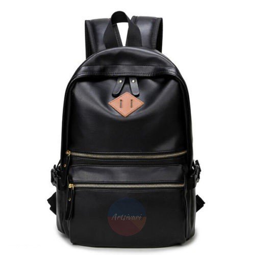 Stylish Men Women Black Leather Backpack Sport Travel School Book Shoulder Bag
