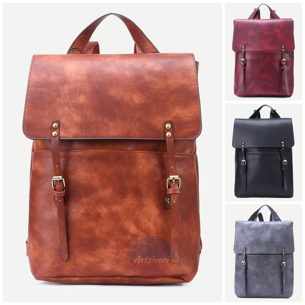 Vintage Large Backpack Stud Leather Travel School Bag Casual Fashion Rucksack