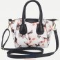 Artsivaris Women White Floral Leather Shoulder Bag Flower Messenger Travel Tote