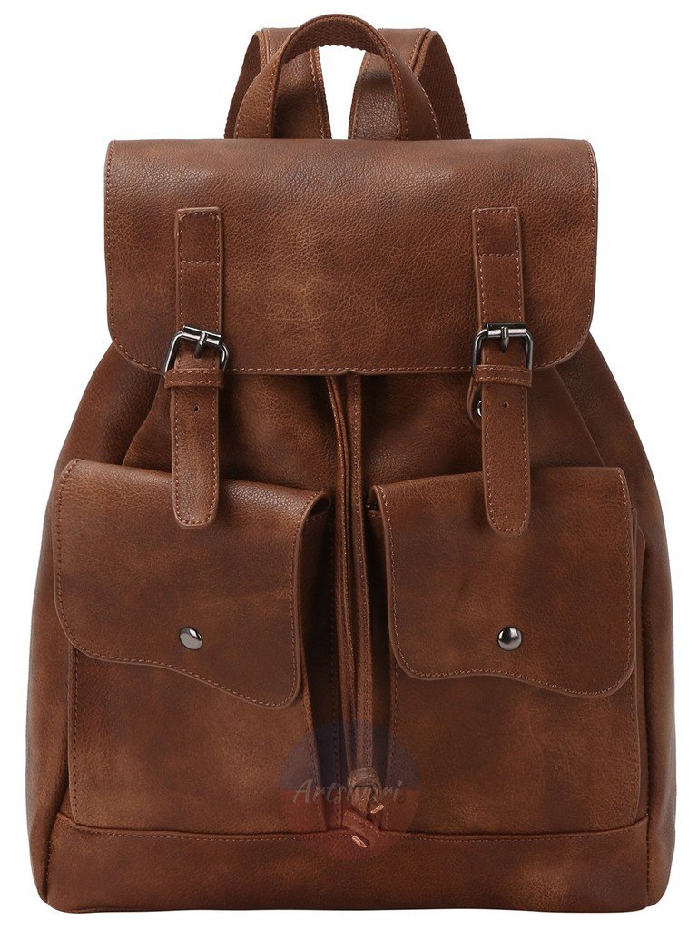 Artsivaris NEW Brown Leather Backpack College School Travel Vintage Satchel Bag