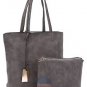 Artsivaris Grey Faux Suede 2pcs Set Tote Messenger Casual Large Shoulder Bag