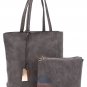 Artsivaris Grey Faux Suede 2pcs Set Tote Messenger Casual Large Shoulder Bag