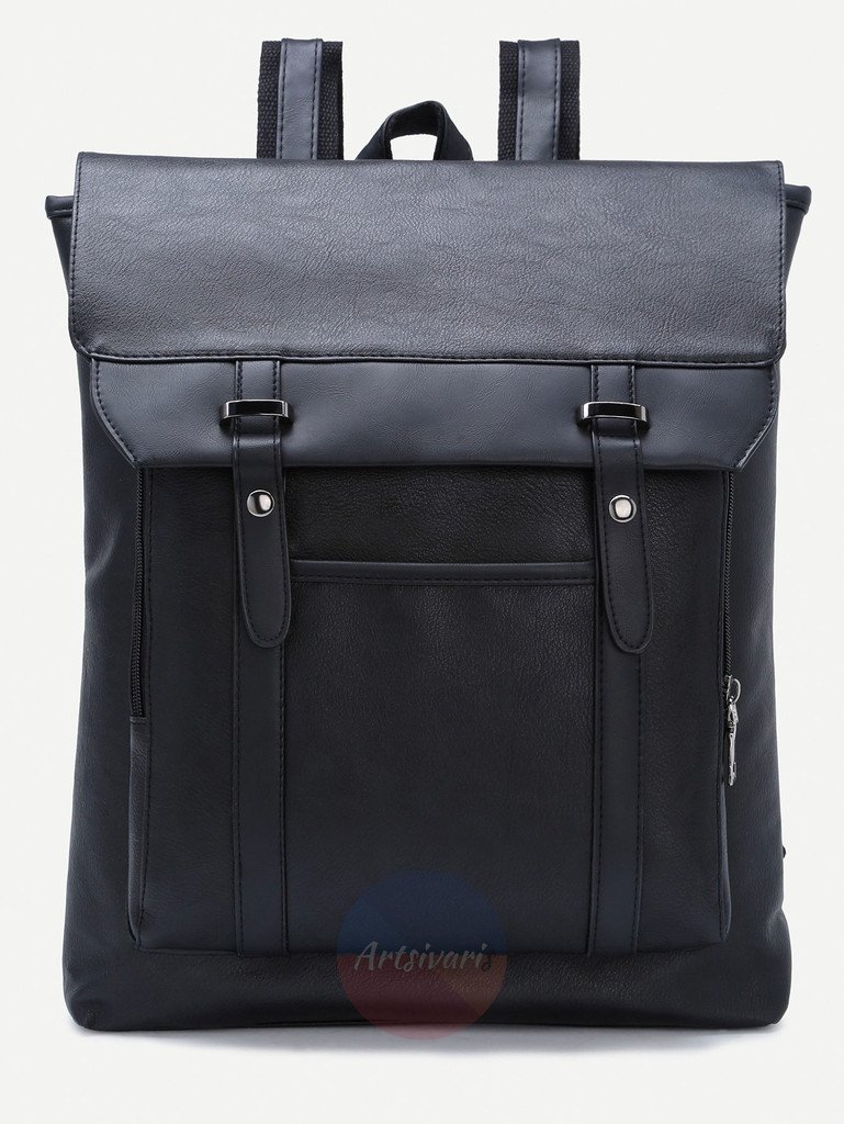 Vintage Black Leather Backpack Flap Buckle Shoulder Bag School Travel Rucksack