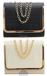 Retro Embossed Leather Clutch Metal-Trim Magnetic Flap Evening Bag Women Purse
