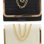 Retro Embossed Leather Clutch Metal-Trim Magnetic Flap Evening Bag Women Purse