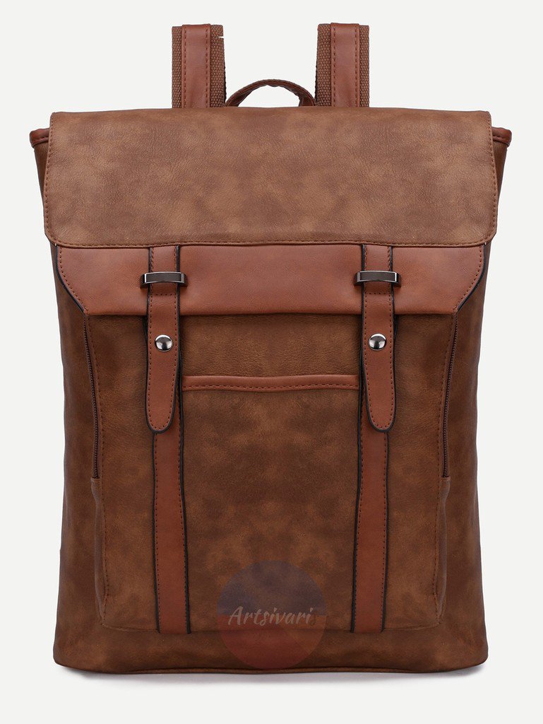 Vintage Brown Leather Backpack Flap Buckle Shoulder Bag School Travel Rucksack
