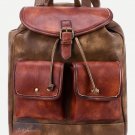 Stylish Vintage Classic Brown Leather Bag Travel School Drawstring Book Backpack